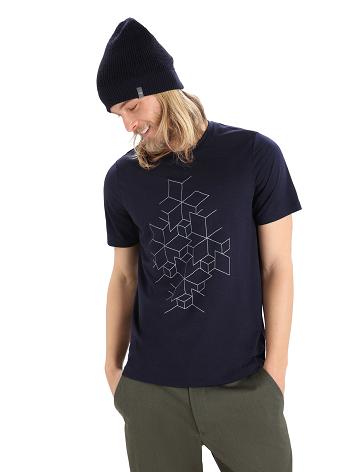 Pánské Tričko Icebreaker Merino Tech Lite II Krátké Sleeve Snowflake Tmavě Blankyt | CZ 1744FDNM